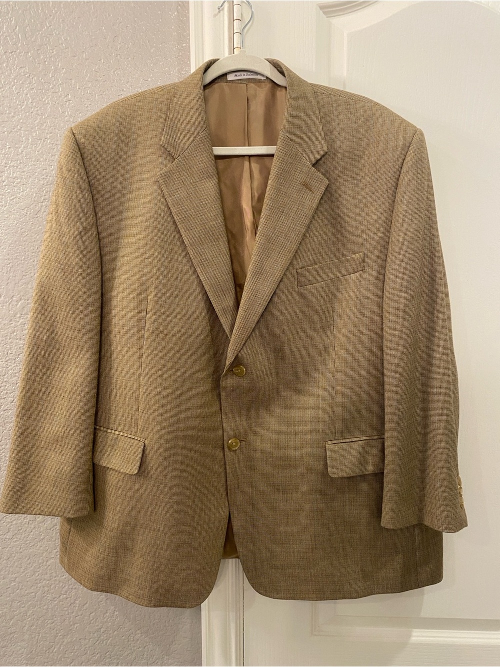 Ralph Lauren Men's Tan Sport Coat Blazer Size 46S Wool Blend Classic Houndstooth - Picture 2 of 11